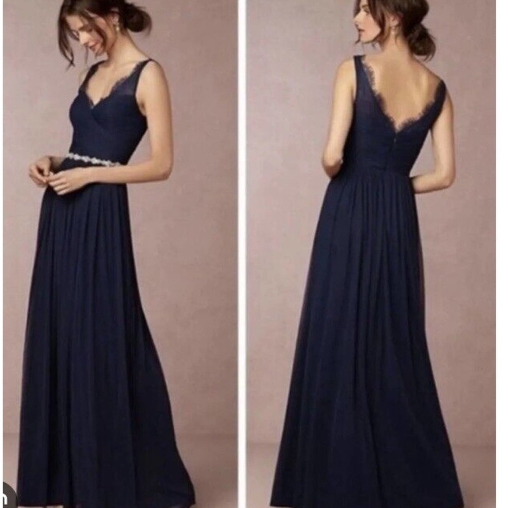 BHLDN Hitherto Fleur Dress Size 2 Navy Lace Tulle Maxi Anthropologie Formal
